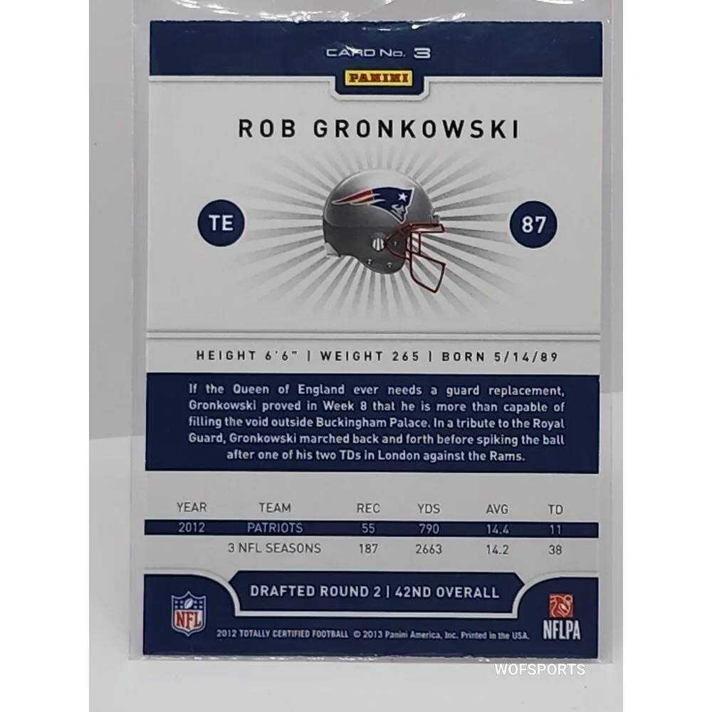 2012 Panini Totally Certified Platinum Red #87 Rob Gronkowski NFL Card